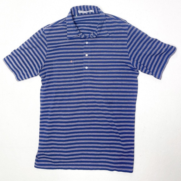 Criquet Men’s Golf Polo Short Sleeve Blue Striped Shirt Cotton Medium Striped - Picture 1 of 6